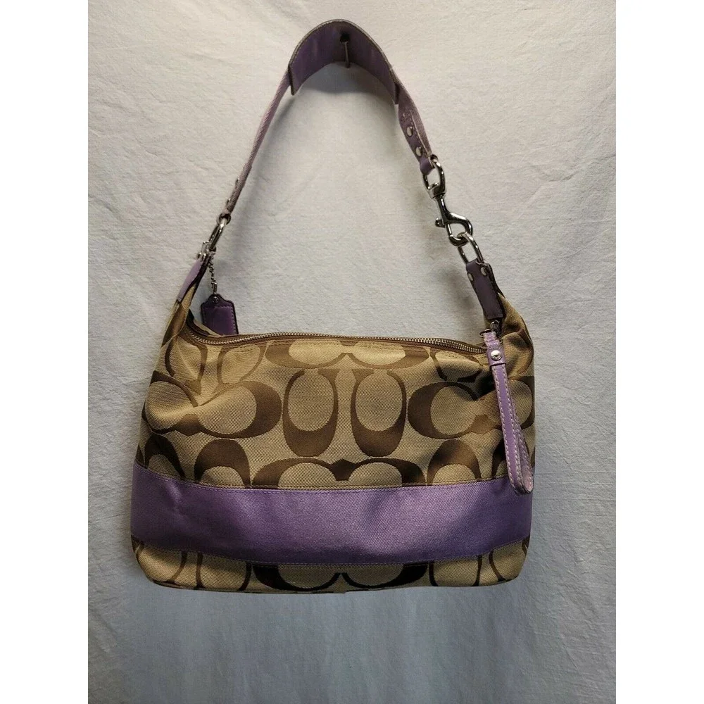 Coach Signature Canvas Shoulder Bag in Lavender Trim